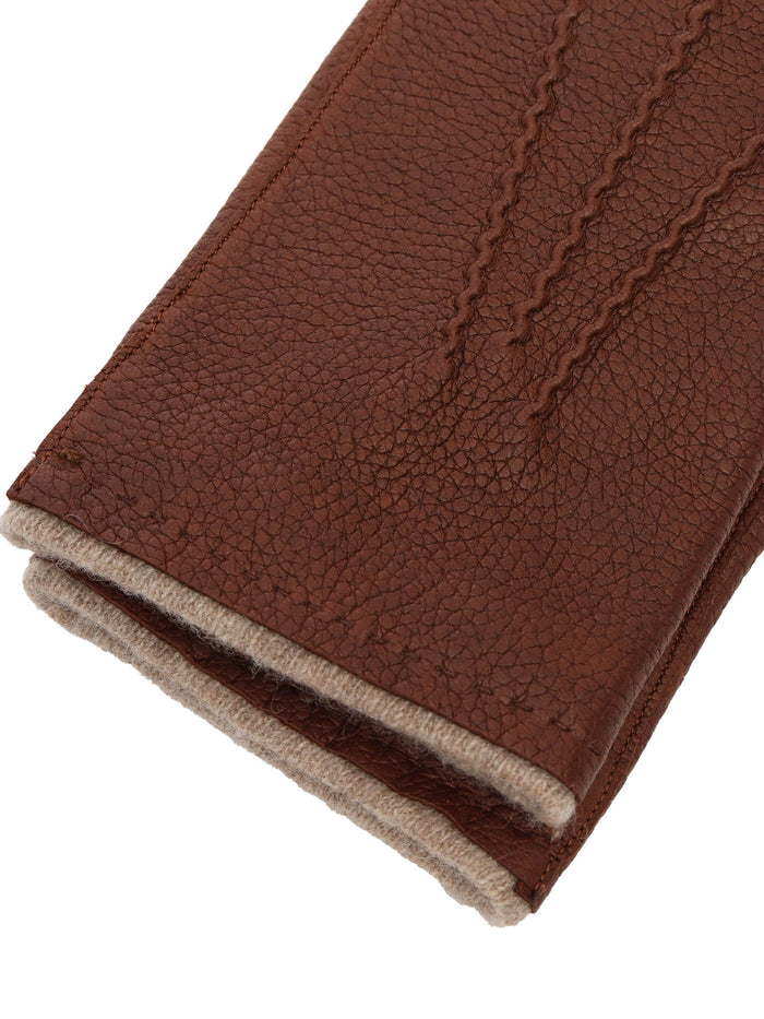 Grained Leather Gloves Brown