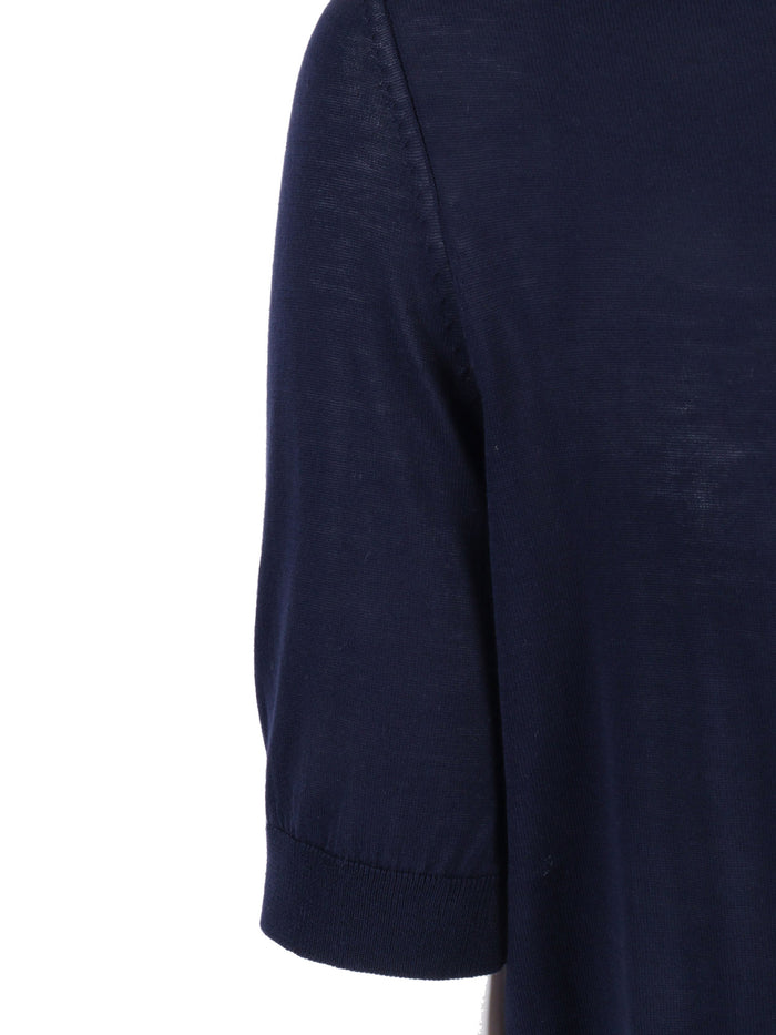 Short Sleeve Pullover Blue Cotton Turtleneck