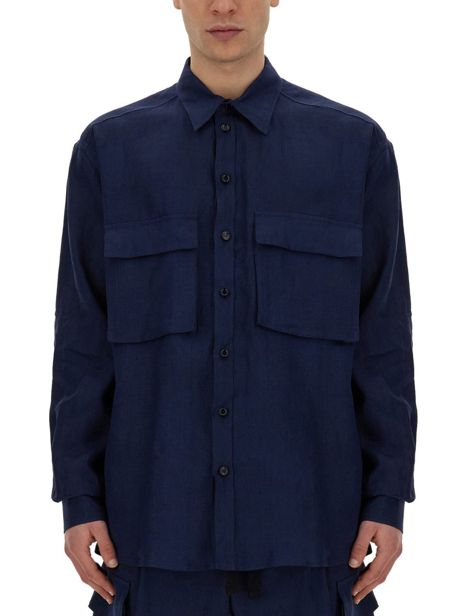 Shirt With Pockets Blue Linen