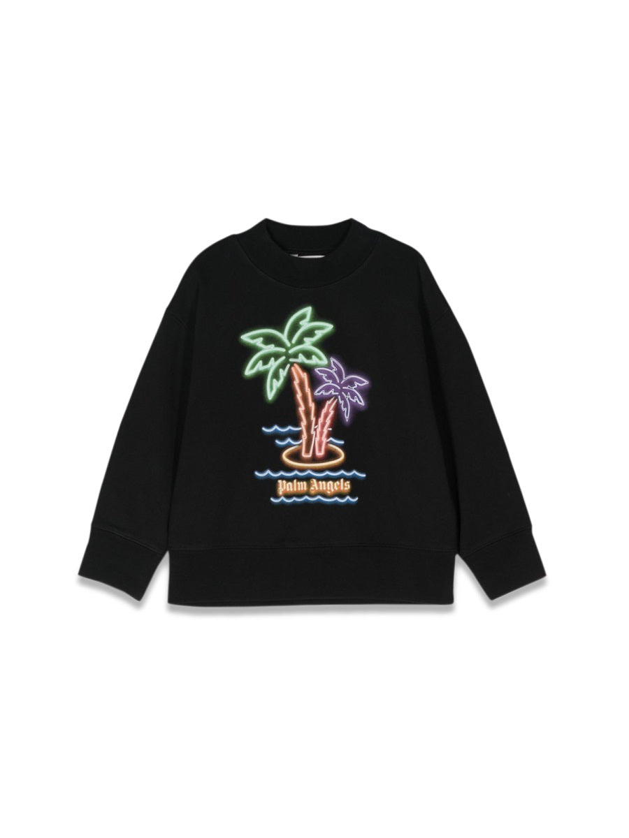Crew Sweatshirt Neon Palms Black Cotton Sweatshirts