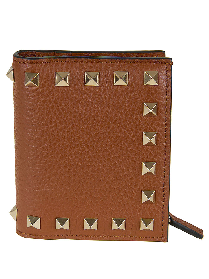 Flap French Wallet | Rockstud Vitello Stampa Alce-platinum Studs Brown Portafoglio