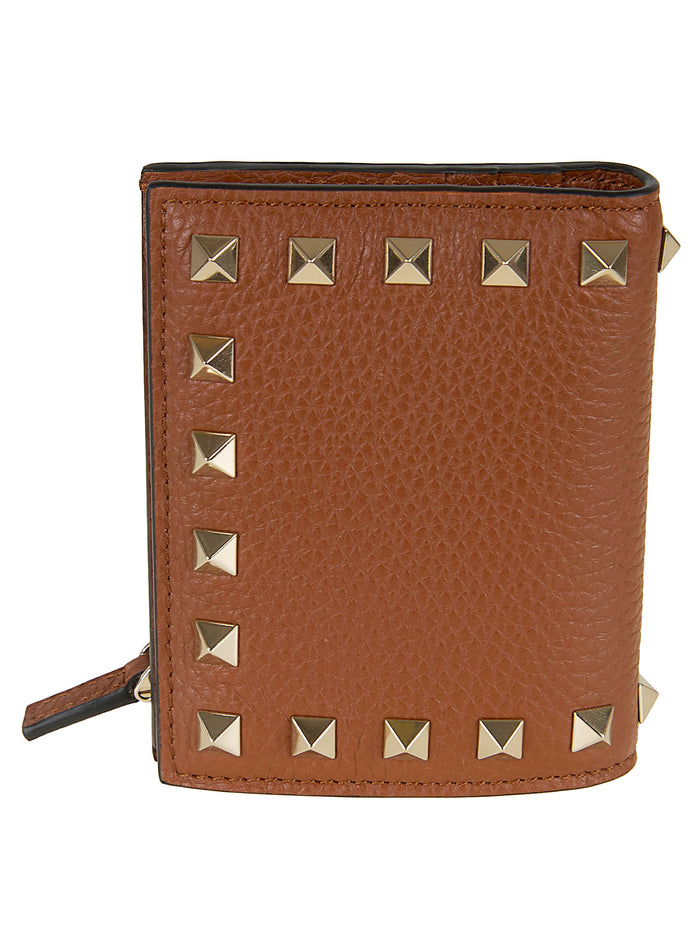 Flap French Wallet | Rockstud Vitello Stampa Alce-platinum Studs Brown Portafoglio