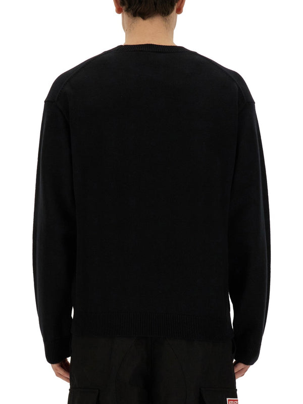 Logo Jersey Black Wool Jumpers