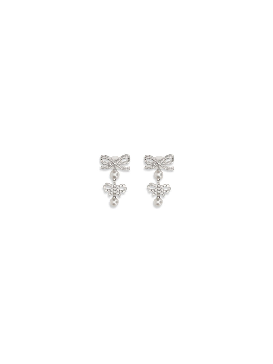 Earrings Double Bow Pearl Silver Brass