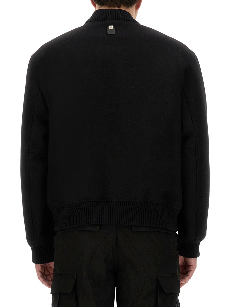 Bomber Jacket With Logo Black Wool