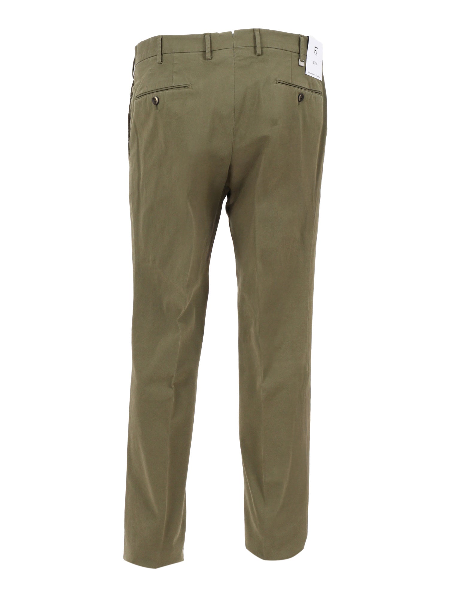 Slim, Flat Front, Diagonal Pockets, Unfinished Green Cotton Elastane Pant