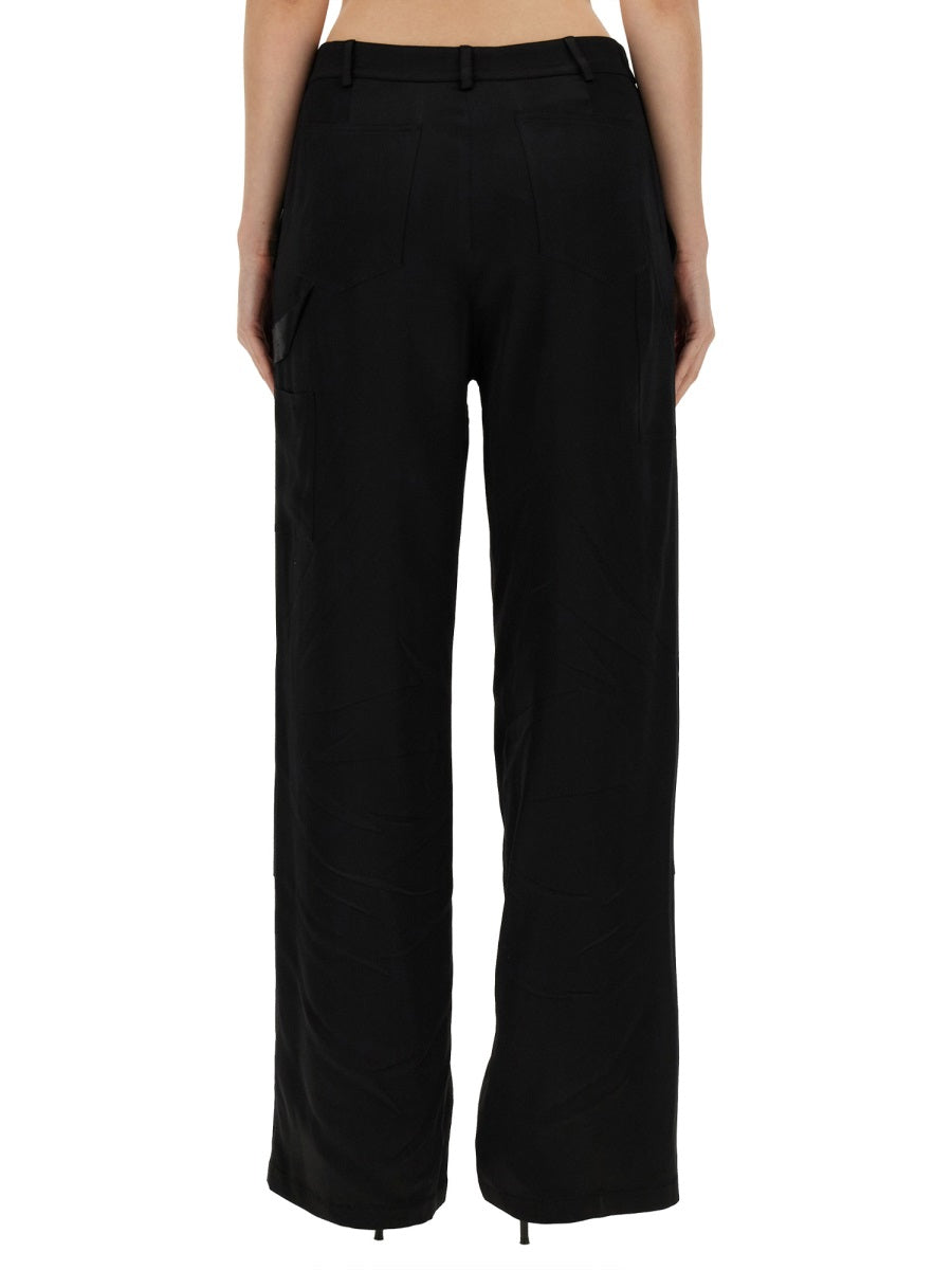Wide Leg Pants Black Viscose Trousers