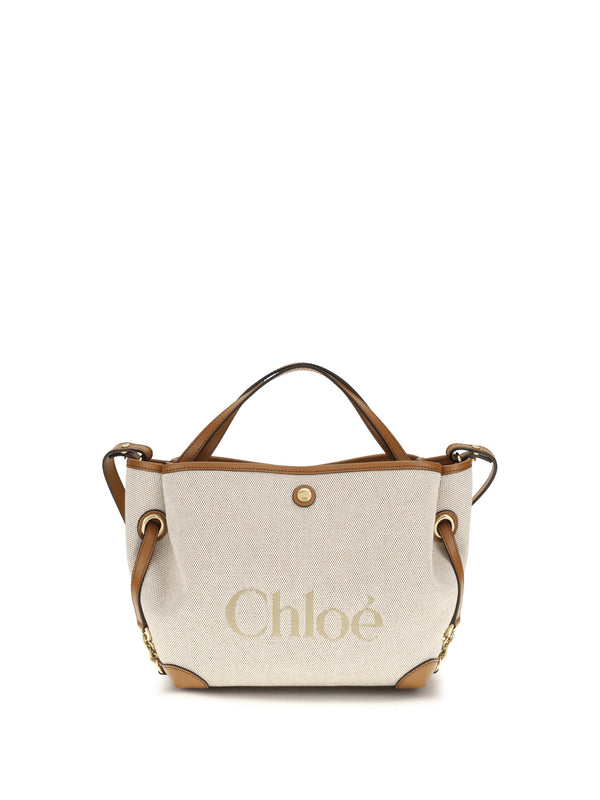 Chloé 100% cotton jacquard canvas shoulder bag in beige