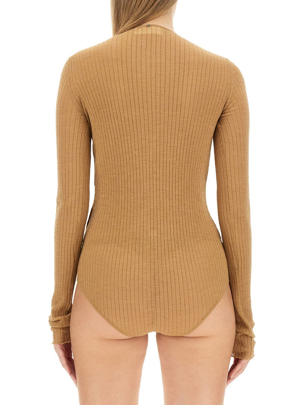 Slim Fit Jumper Beige Wool Jumpers