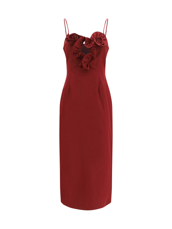 Flower Detail Midi Dress Bordeaux Cotton; Silk Swimwear