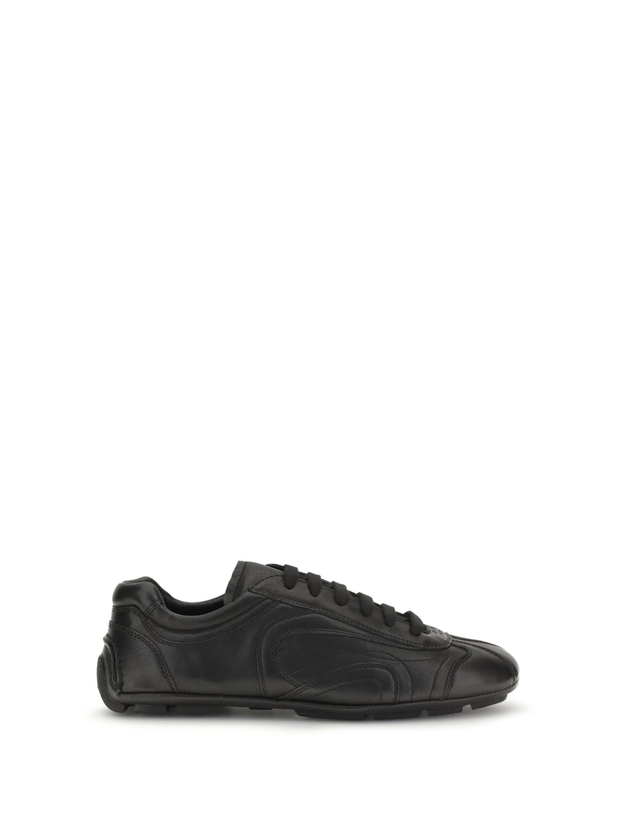 Prada Upper: 100% lamb leather; Sole: 100% rubber sneaker in black