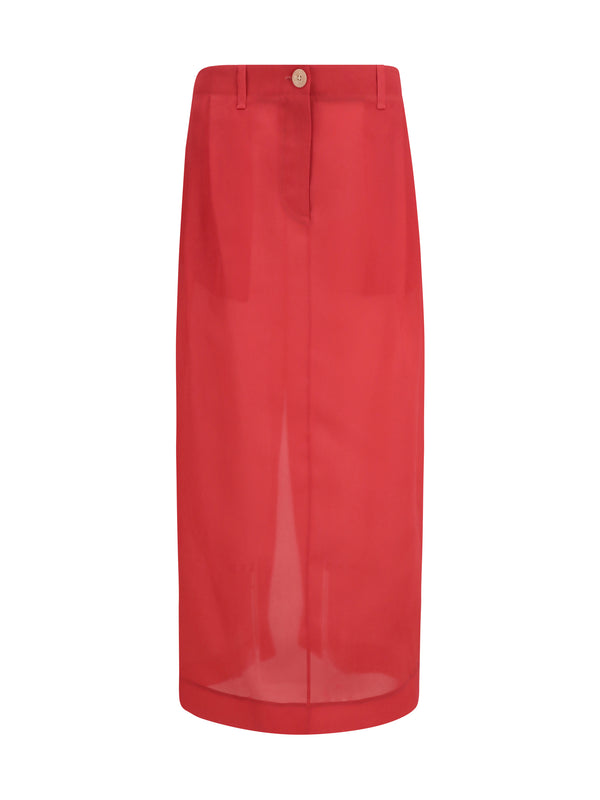 Khaite 100% SILK midi skirt in red