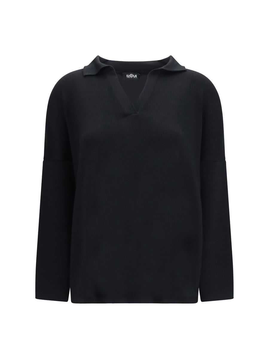 Wool Polo Collar Sweater Nero Merino Ovis Aries Shirts
