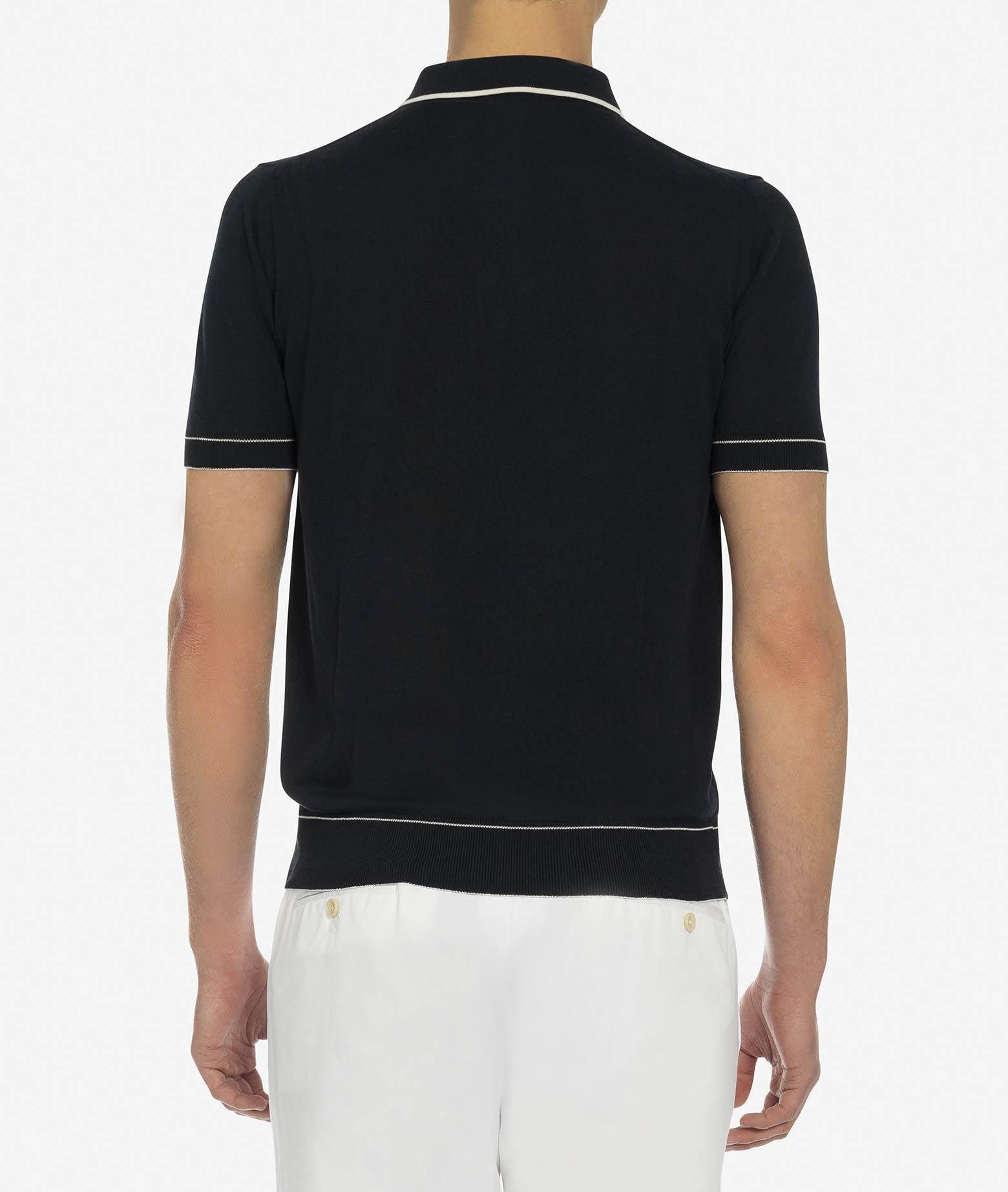 Cotton And Silk Polo Mongibello Midnightblue Basic Light Kintwear