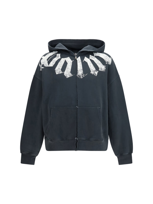 Hooded Zip Sweatshirt Black-off White Cotton Sweatshirts