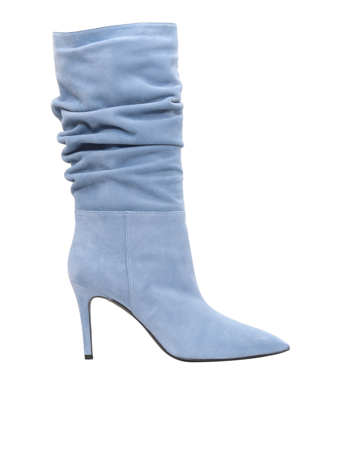 Curled light blue boot
