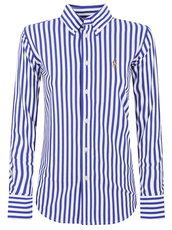 Ls Knt Ox St-Long Sleeve-Button Front Shirt Blue Cotton Camicia