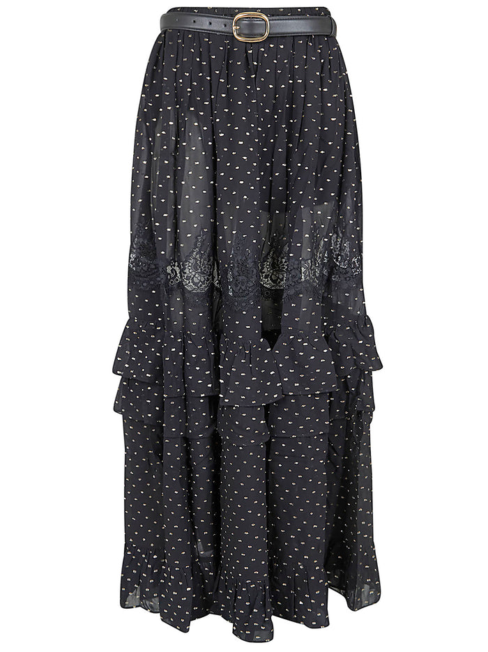 Black And Gold Chiffon Lace Maxi Skirt Vi Me Liningpes Gonna