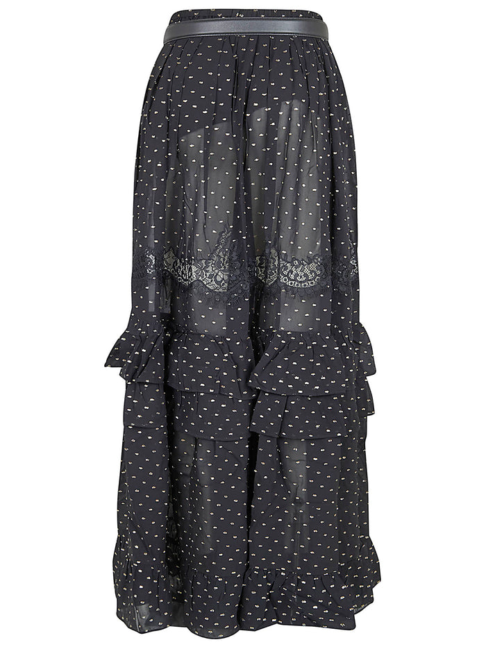 Black And Gold Chiffon Lace Maxi Skirt Vi Me Liningpes Gonna