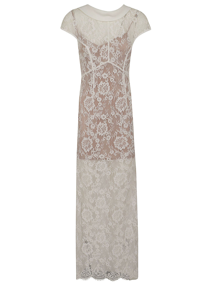 White Lace Scoop Back Maxi Dress Pescontrast Peslining Pes Abito