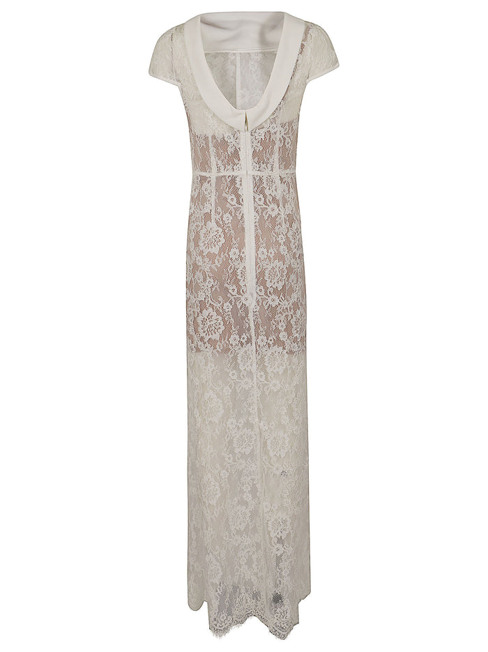 White Lace Scoop Back Maxi Dress Pescontrast Peslining Pes Abito