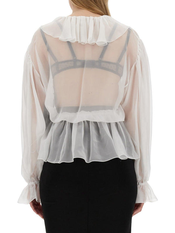 Chiffon Blouse With Ruffles White Silk Shirt