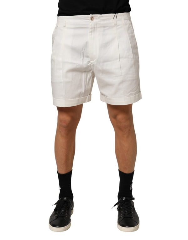 White Cotton Mid Waist Men Bermuda Shorts Co+01