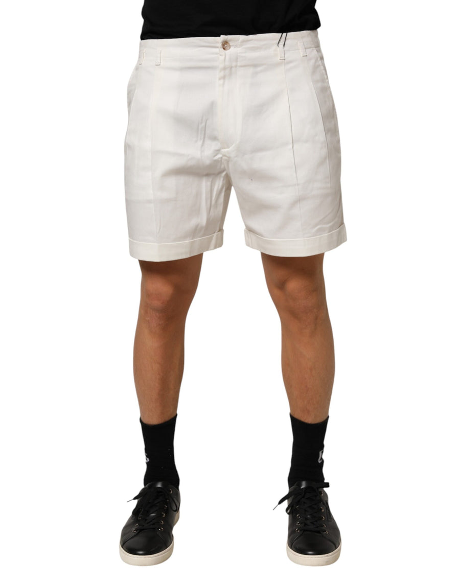 White Cotton Mid Waist Men Bermuda Shorts Co+01
