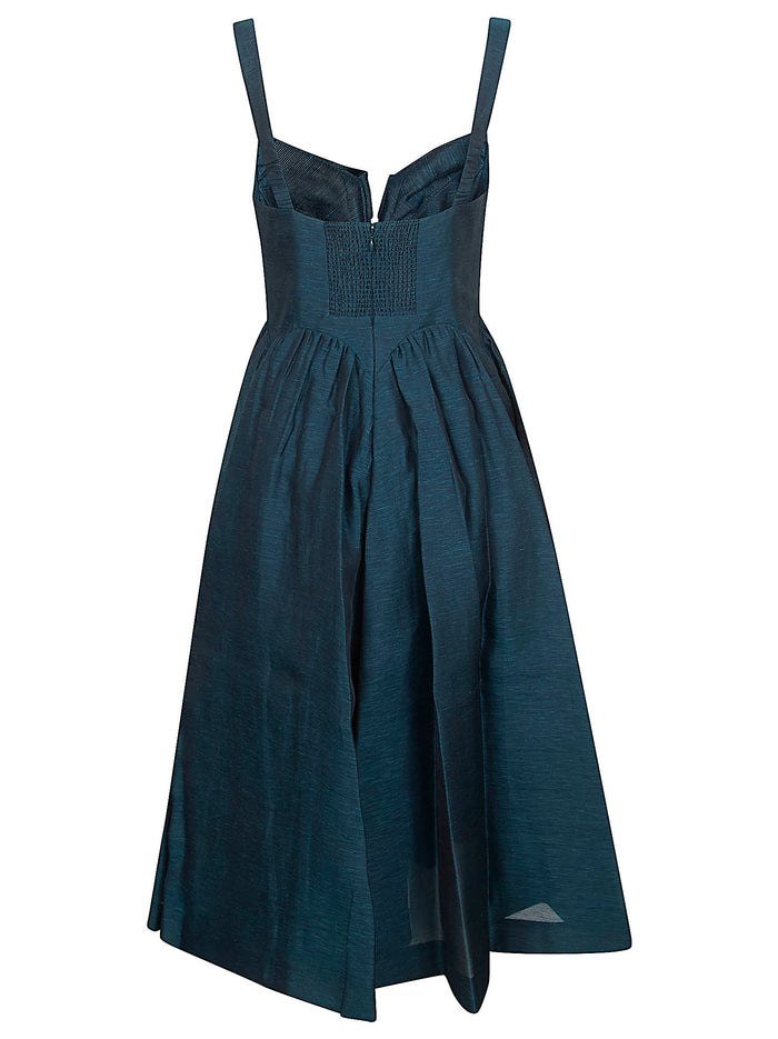 Rebellion Drape Midi Dress Blue Linen Silk Abito