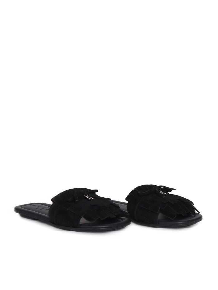 H685 FRINGED SANDALS Black Calfskin Sole In Rubber