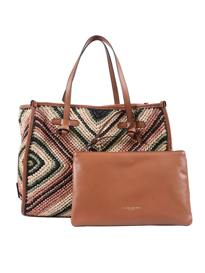 LEATHER AND FABRIC BAG Beige Paper 2 Cow Shoulder