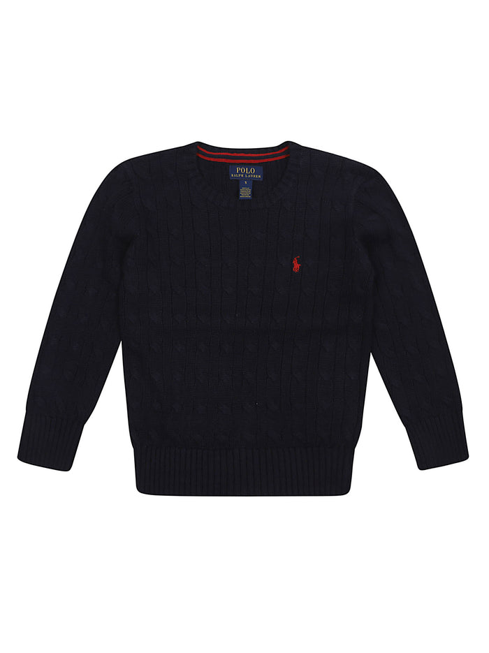 Ls Cable Cn-tops-sweater Blue Cotton Maglia