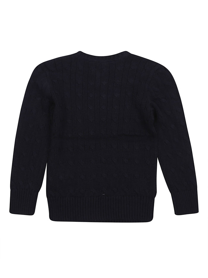 Ls Cable Cn-tops-sweater Blue Cotton Maglia