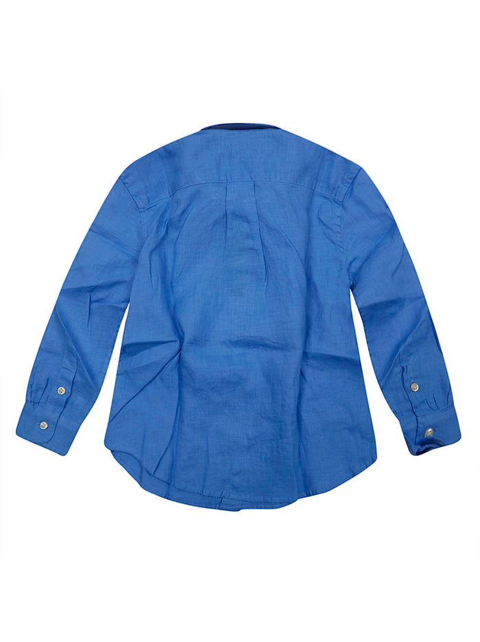 Clbdppc-Shirts-Sport Shirt Blue Linen Camicia