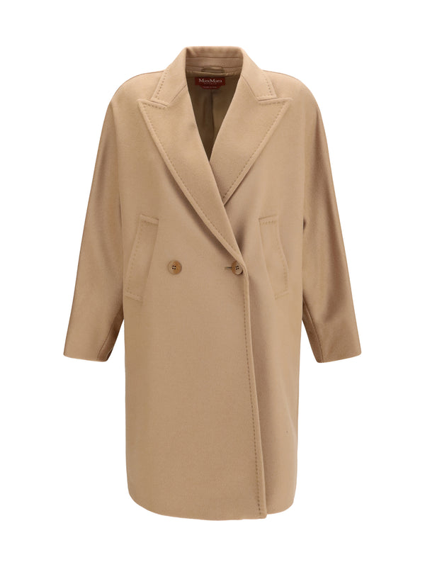 Double Breasted Wool Drap Coat Cammello Fleece Ovis Aries