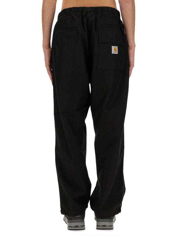 Belted Pants Black Cotton Trousers