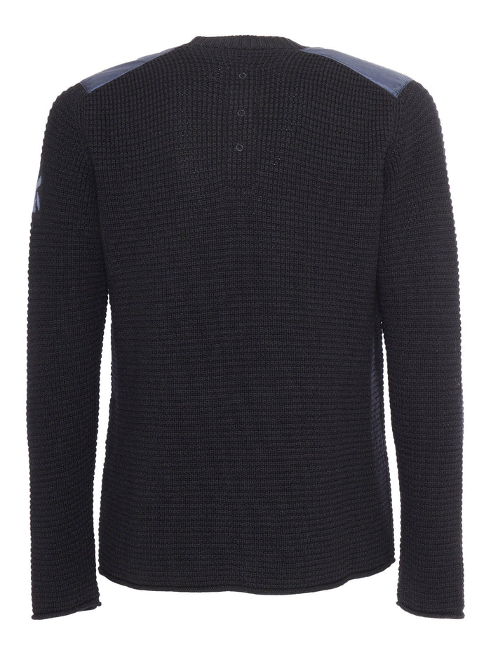 Crewneck Sweater Blue Virgin Wool Insert Polyamide