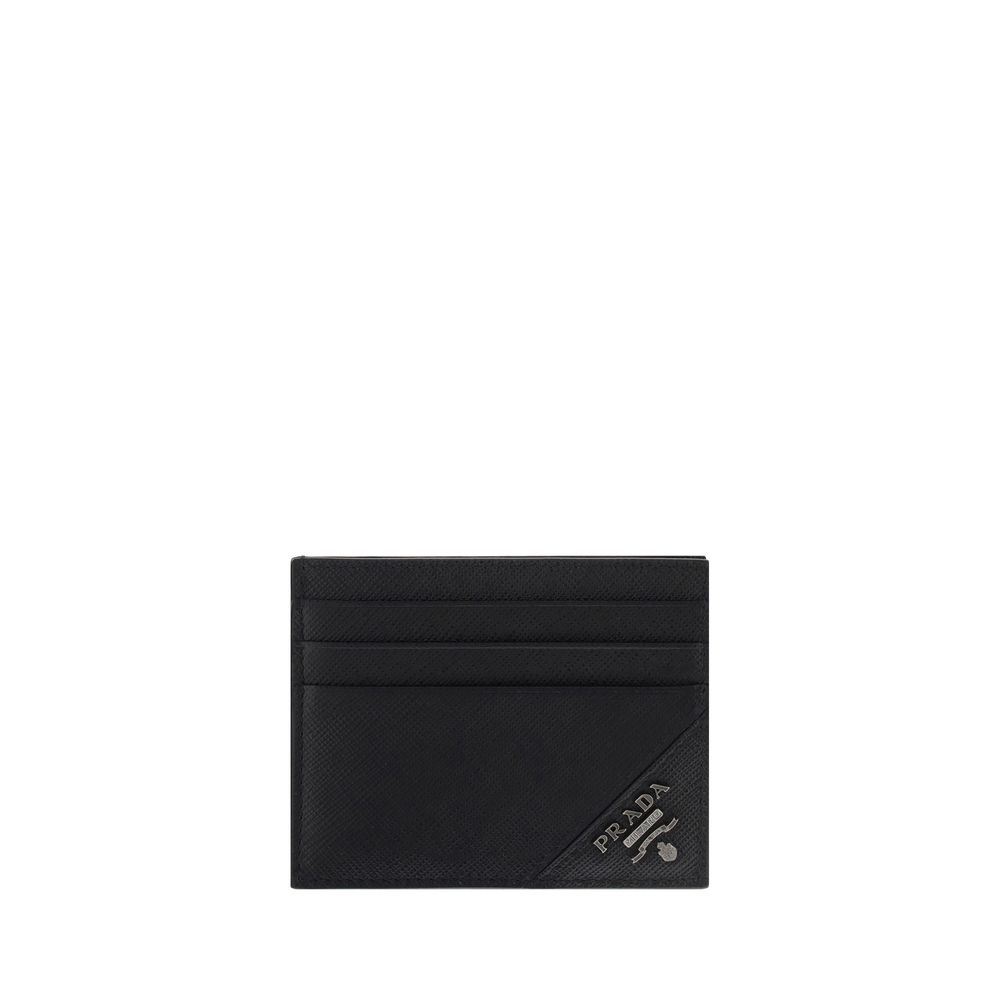 Prada 100% Calf Leather Bos Taurus card case in black