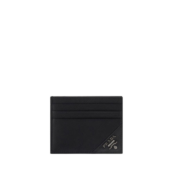 Prada 100% Calf Leather Bos Taurus card case in black