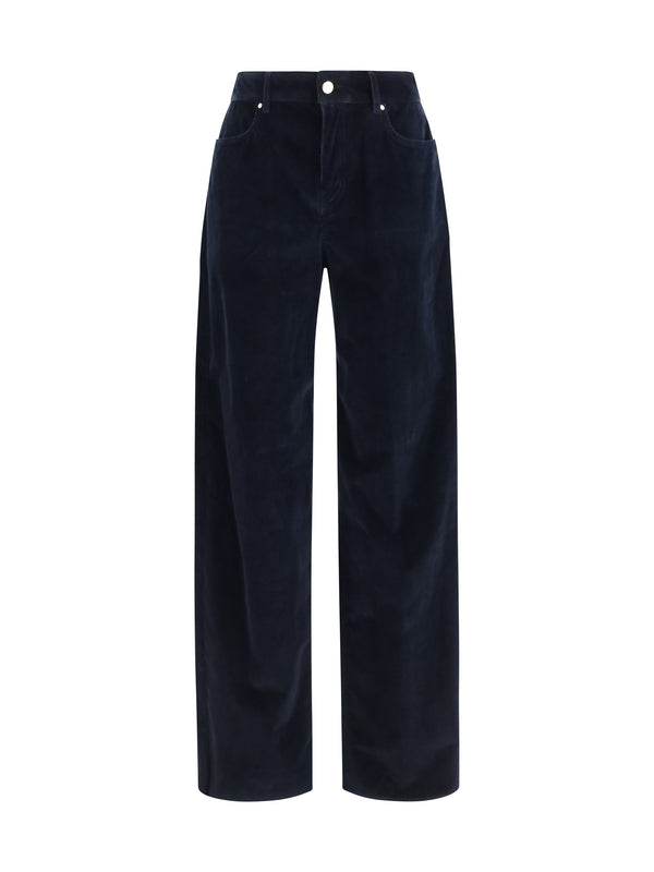 Corduroy Velvet Palazzo Pants Blu Cotton; Elastane