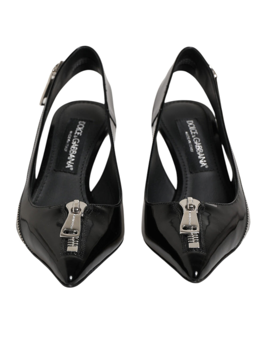 Dolce & Gabbana 100% Calf leather; Interior: 76% Goat + 24% Calf; Leather sole slingback heel in black