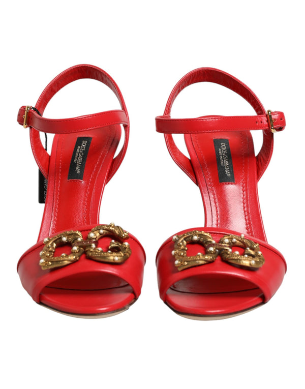 Dolce & Gabbana 100% Calf outer; 76% Goat + 24% Calf lining; Leather sole heel sandal in red