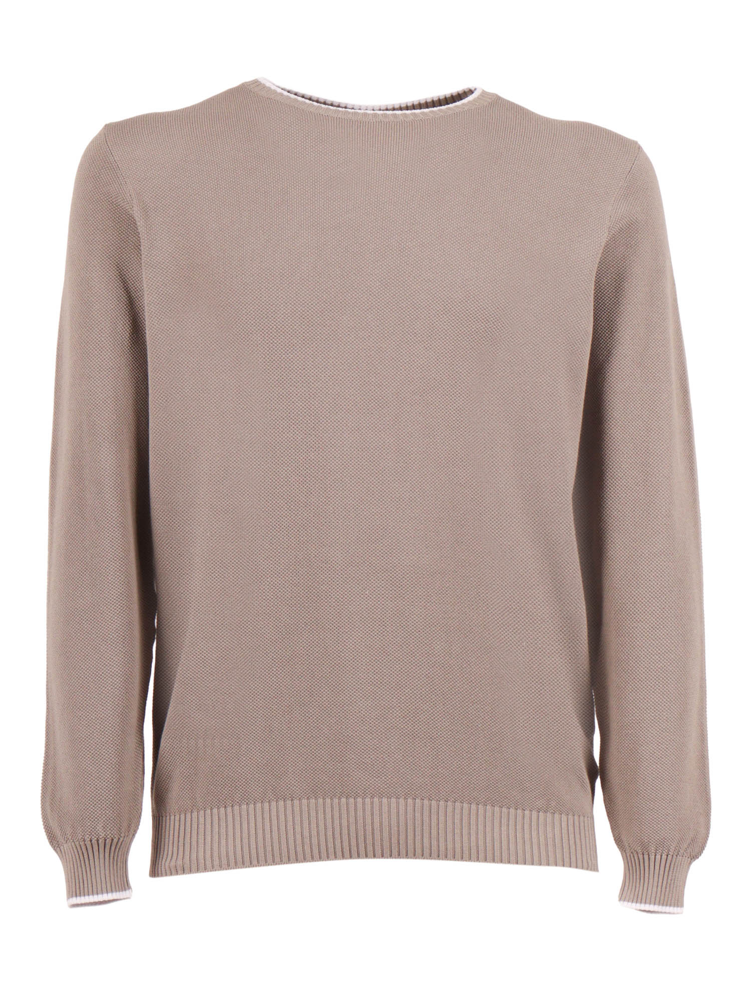Crew-Neck L-S Knitted Sweater Man Beige Cotton Crewneck
