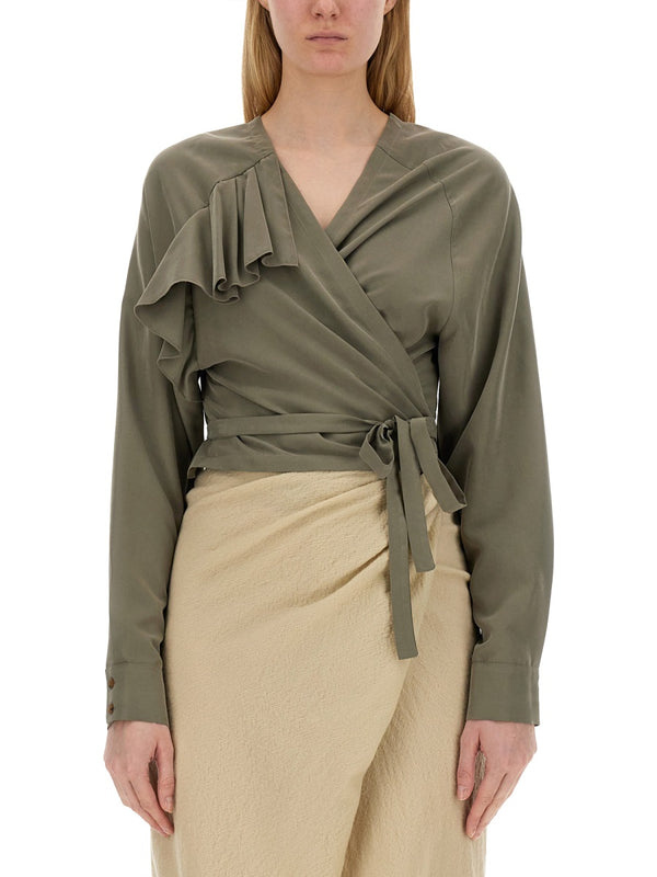 Top With Ruffles Green Tops