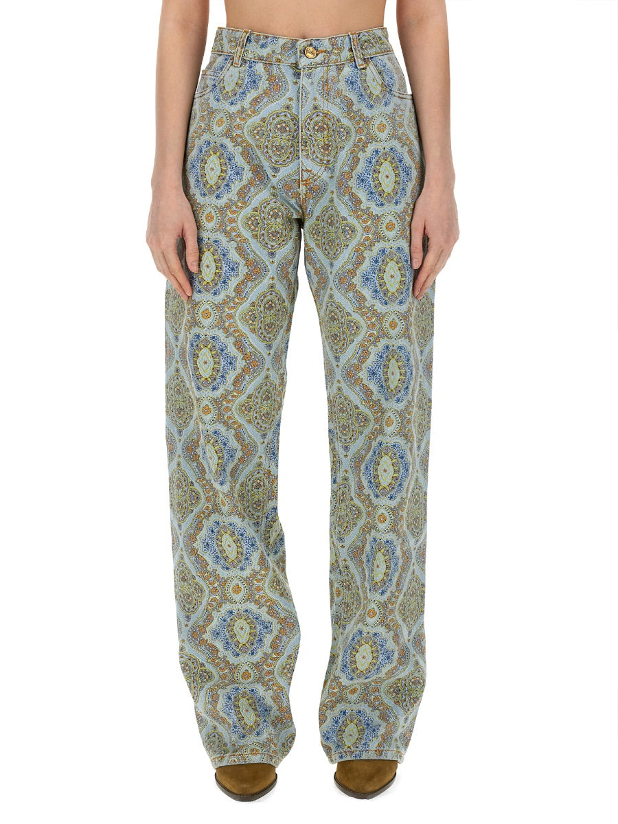 Jeans With Paisley Print Denim Cotton