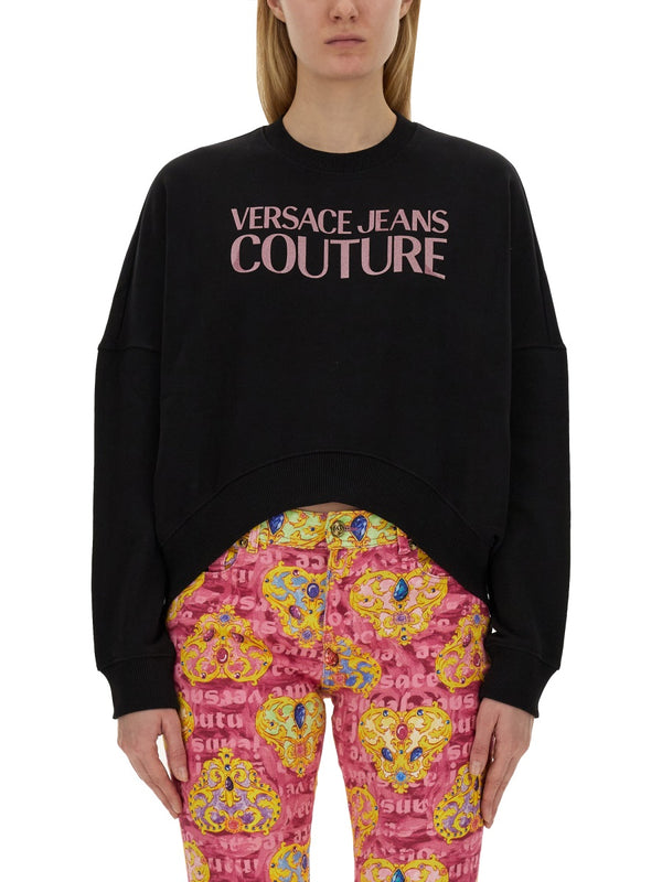 Cropped Logo Sweatshirt Black Cotton Sweatshirts