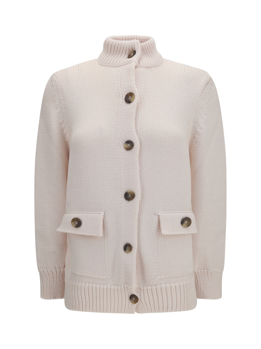 High Neck Cardigan Panna Merino Wool Ovis Aries Down Jackets