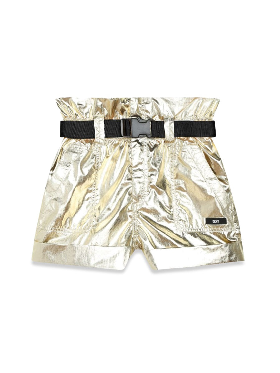 Shorts With Belt Yellow Polyamide