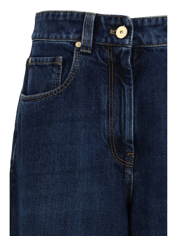 Jeans Barrel-Leg Dark Blue Denim Essential Cotton