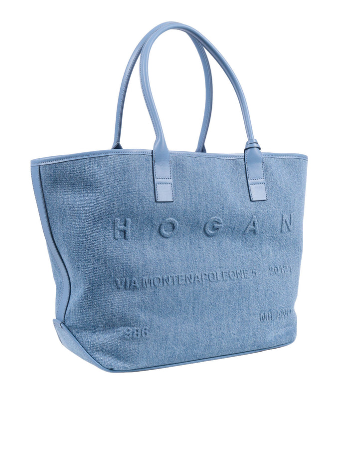 ADDRESS SHOPPING MEDIUM BAG Light Blue Cotton Calfskin Lining Handbag